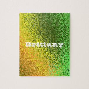 Custom Name Shiny Yellow Green Gradient Art Jigsaw Puzzle