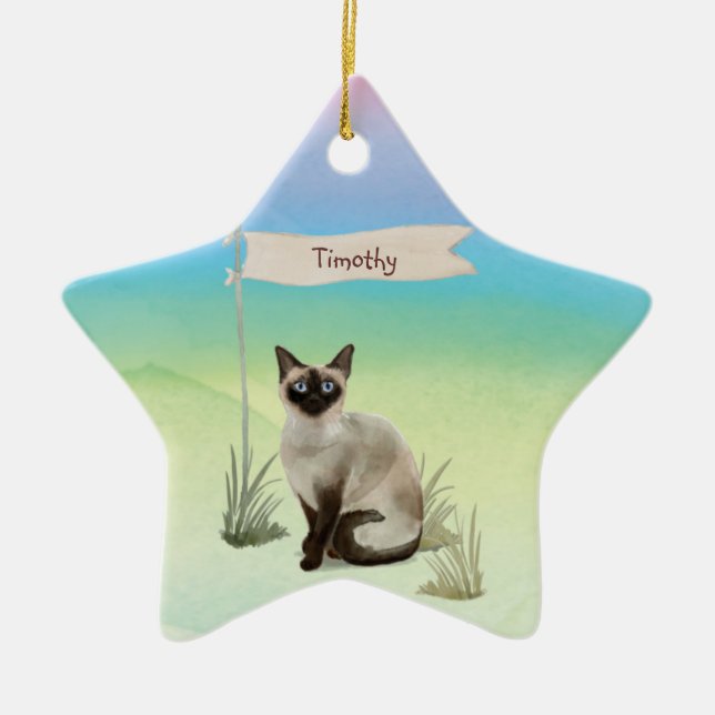 Custom Name Siamese Cat Pet Ceramic Tree Decoration (Front)