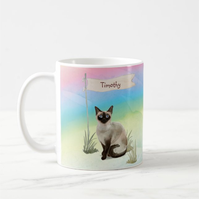 Custom Name Siamese Cat Pet Coffee Mug (Left)