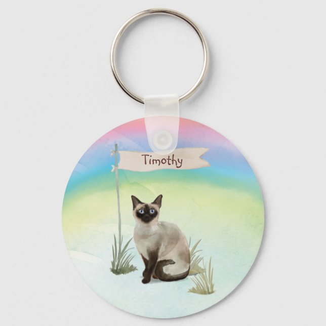 Custom Name Siamese Cat Pet Key Ring (Front)