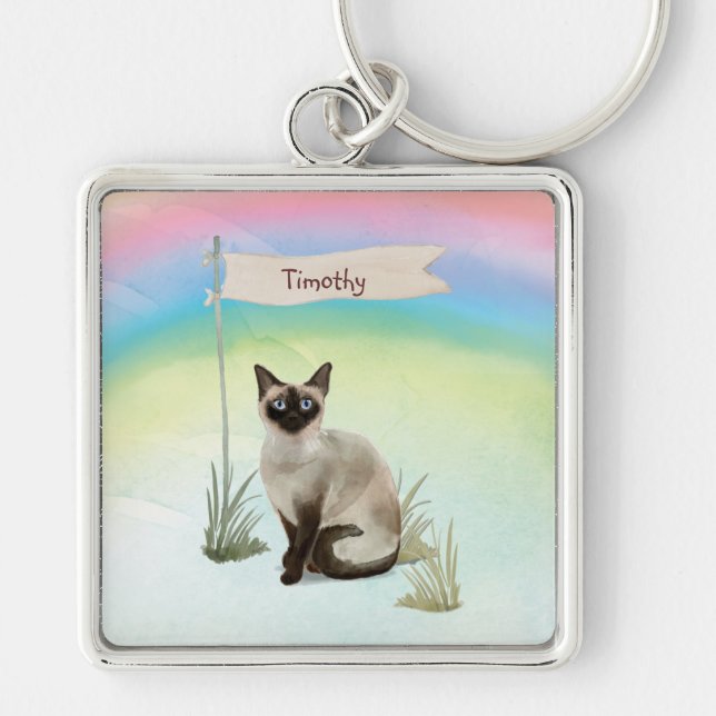 Custom Name Siamese Cat Pet Key Ring (Front)