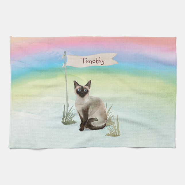 Custom Name Siamese Cat Pet Tea Towel (Horizontal)