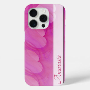 Custom Name Silky Pink Heart Abstract Line iPhone 15 Pro Case