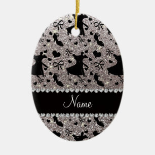 Custom name silver glitter ballroom dancing ceramic tree decoration