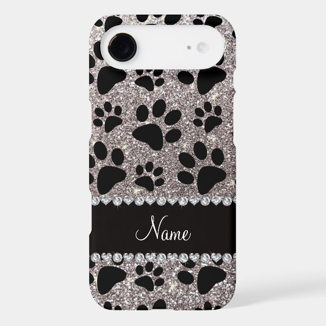 Custom name silver glitter black dog paws Case-Mate iPhone case (Back)