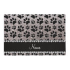 Custom name silver glitter black dog paws