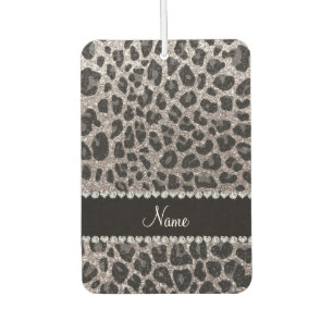 Custom name silver glitter leopard spots car air freshener