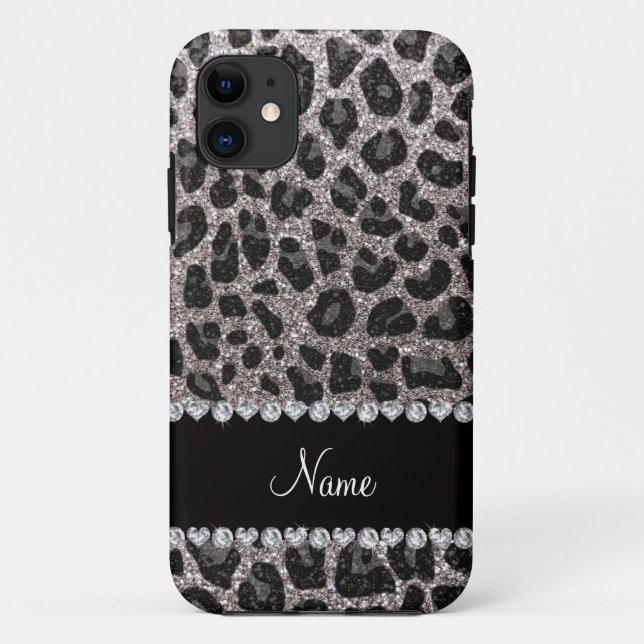 Custom name silver glitter leopard spots Case-Mate iPhone case (Back)