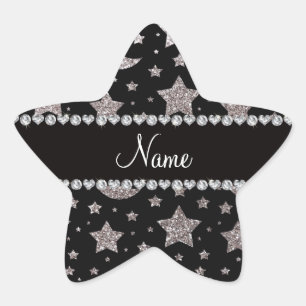 Custom name silver glitter stars and moons star sticker