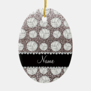 Custom name silver glitter volleyballs ceramic tree decoration