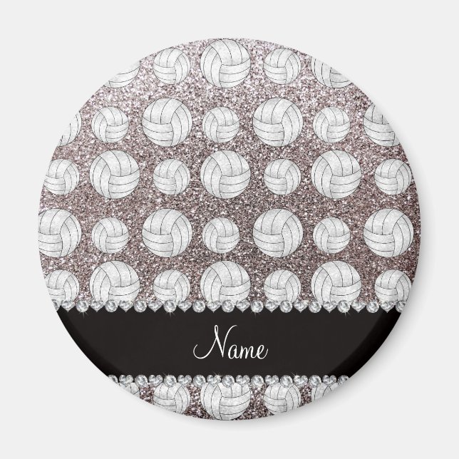 Custom name silver glitter volleyballs magnet (Front)