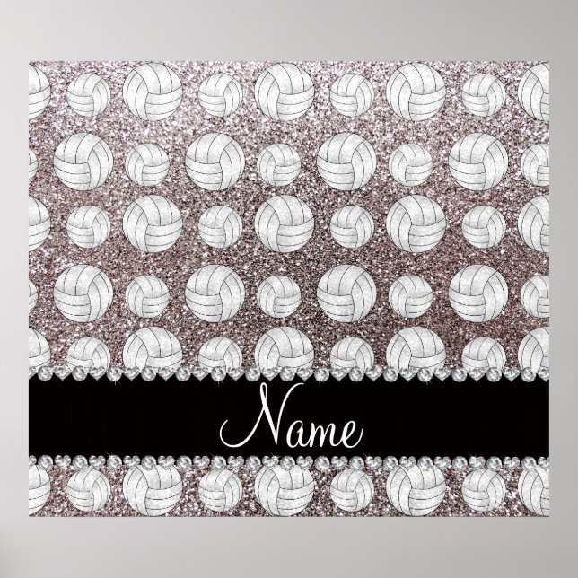 Custom name silver glitter volleyballs poster (Front)