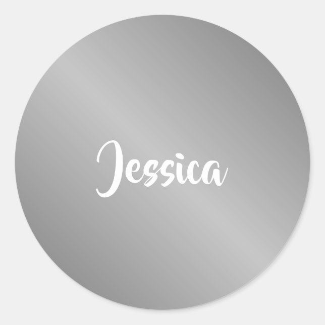 Custom name silver gradient classic round sticker (Front)