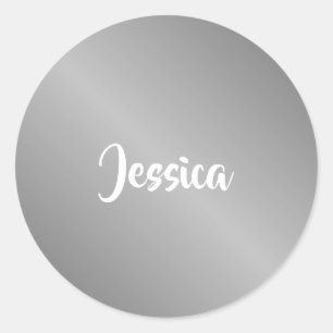 Custom name silver gradient classic round sticker
