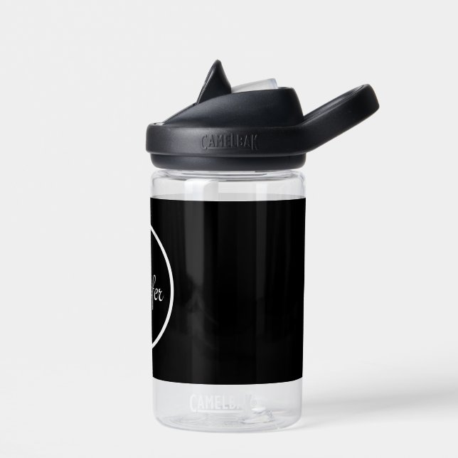 Custom Name simply Modern Black kids School  Water Bottle (Left)