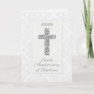 Custom Name Sixth Anniversary Baptism Blessings Card