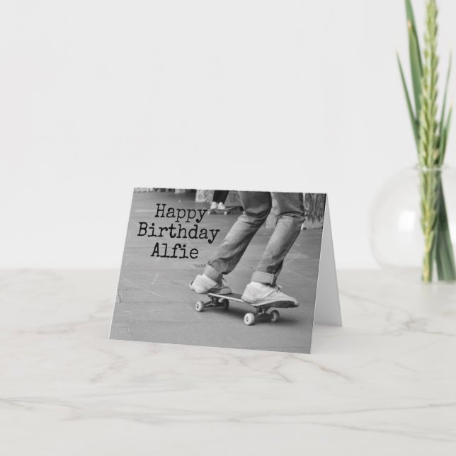 Custom Name Skateboard Greetings Card – Trendy  (Front)