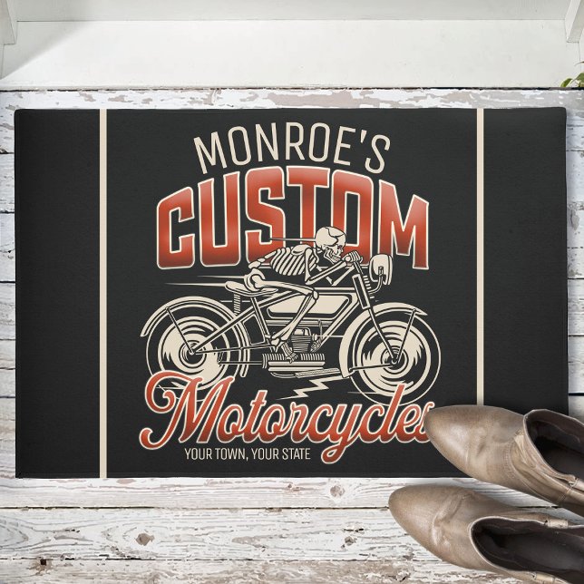 Custom NAME Skeleton Motorcycle Cycle Shop Doormat (Creator Uploaded)