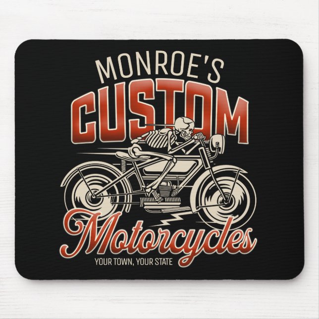 Custom NAME Skeleton Motorcycle Cycle Shop Mouse Mat (Front)