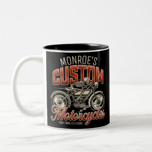 Custom NAME Skeleton Motorcycle Cycle Shop Two-Tone Coffee Mug