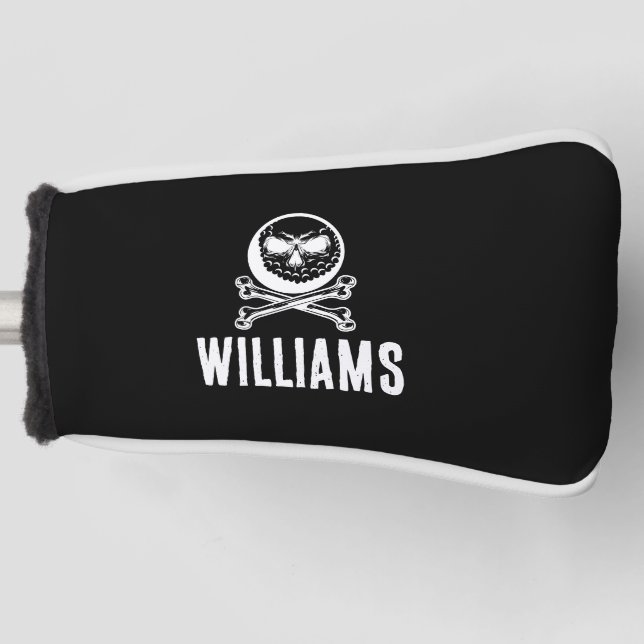 Custom Name Skull Golf Ball And Crossbones Golf Head Cover (Front)