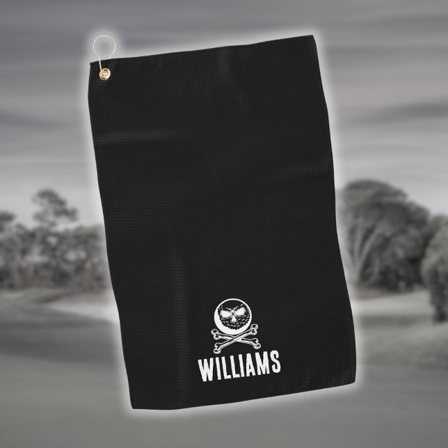 Custom Name Skull Golf Ball And Crossbones Towel (Custom Name Skull Golf Ball And Crossbones Golf Towel)