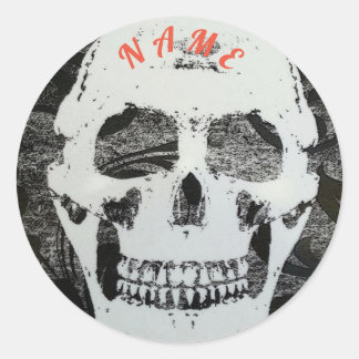CUSTOM NAME SKULL ROUND STICKERS