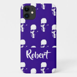 Custom name skulls on blue iPhone 11 case