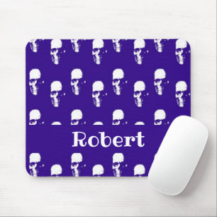 Custom name skulls on blue mouse mat
