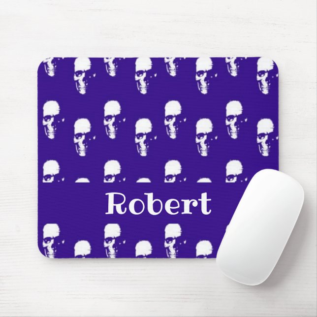 Custom name skulls on blue mouse mat (With Mouse)