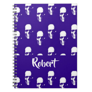 Custom name skulls on blue notebook