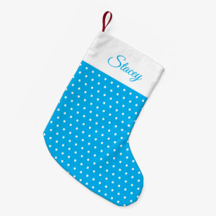 Custom Name Sky Blue and White Polka Dot Small Christmas Stocking