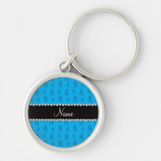 Custom name sky blue ballet shoes key ring (Front)