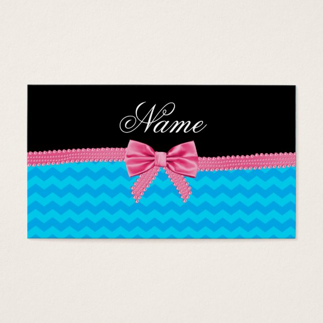 Custom name sky blue chevrons pink bow (Front)