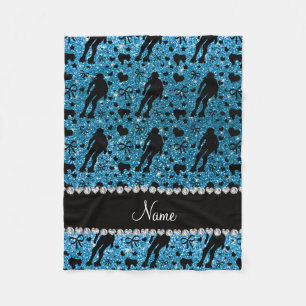 Custom name sky blue glitter roller derby fleece blanket