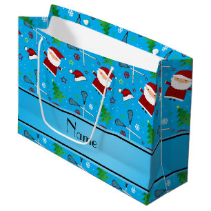 Custom name sky blue lacrosse christmas pattern large gift bag