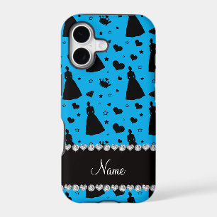 Custom name sky blue princess hearts stars crown