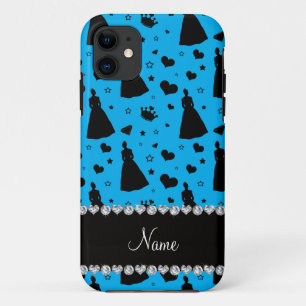 Custom name sky blue princess hearts stars crown iPhone 11 case