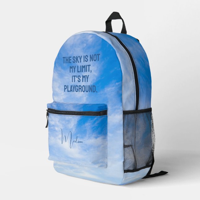 Custom Name Sky Quote Printed Backpack (Back Corner Right)