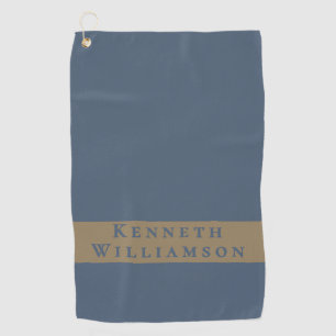 Custom Name Slate Blue Brass Minimalist Men Modern Golf Towel