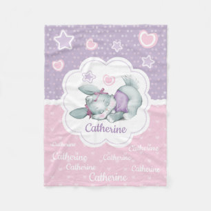 Custom name Sleeping Bunny in pink and purple Fleece Blanket