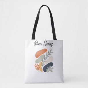 Custom Name Slow Living Abstract Art Tote Bag