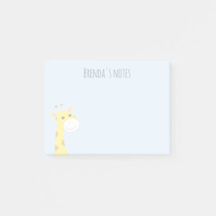 Custom Name Smiling Giraffe Light Blue 4x3 Post-it Notes