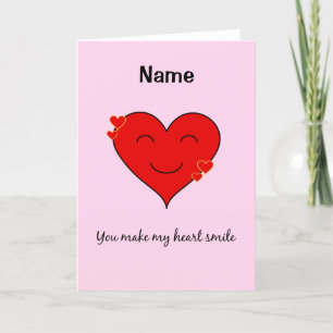 Custom name smiling heart pink holiday card
