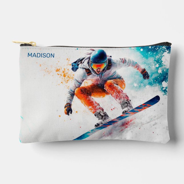 Custom Name Snowboarder Accessory Pouch (Front)
