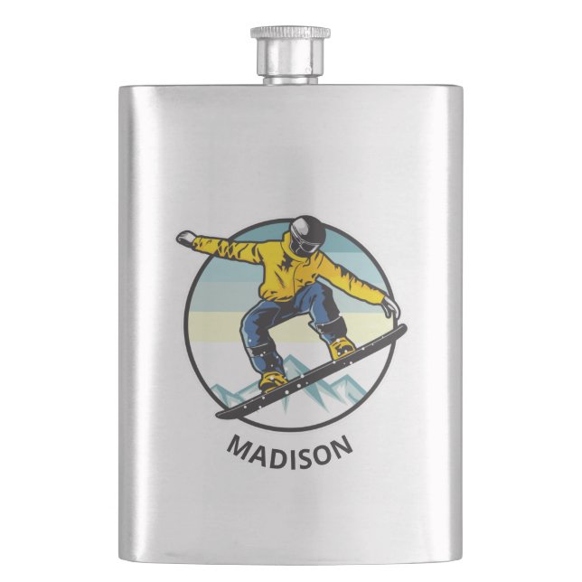 Custom name SNOWBOARDER Hip Flask (Front)