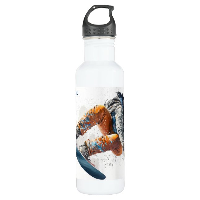 Custom Name Snowboarder Illustration 710 Ml Water Bottle (Front)