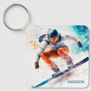 Custom Name Snowboarder Illustration Key Ring