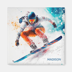 Custom Name Snowboarder Illustration Magnet