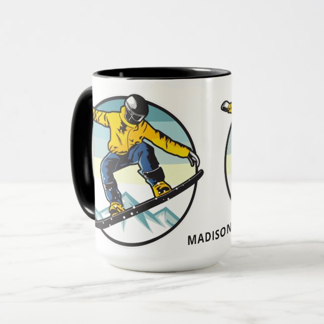Custom name SNOWBOARDER mugs (Front Left)